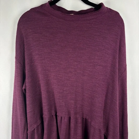 Pilcro Burgundy Plum Ruffled Bottom Sweater Long Sleeve Knit Blouse, XLarge - Picture 8 of 11